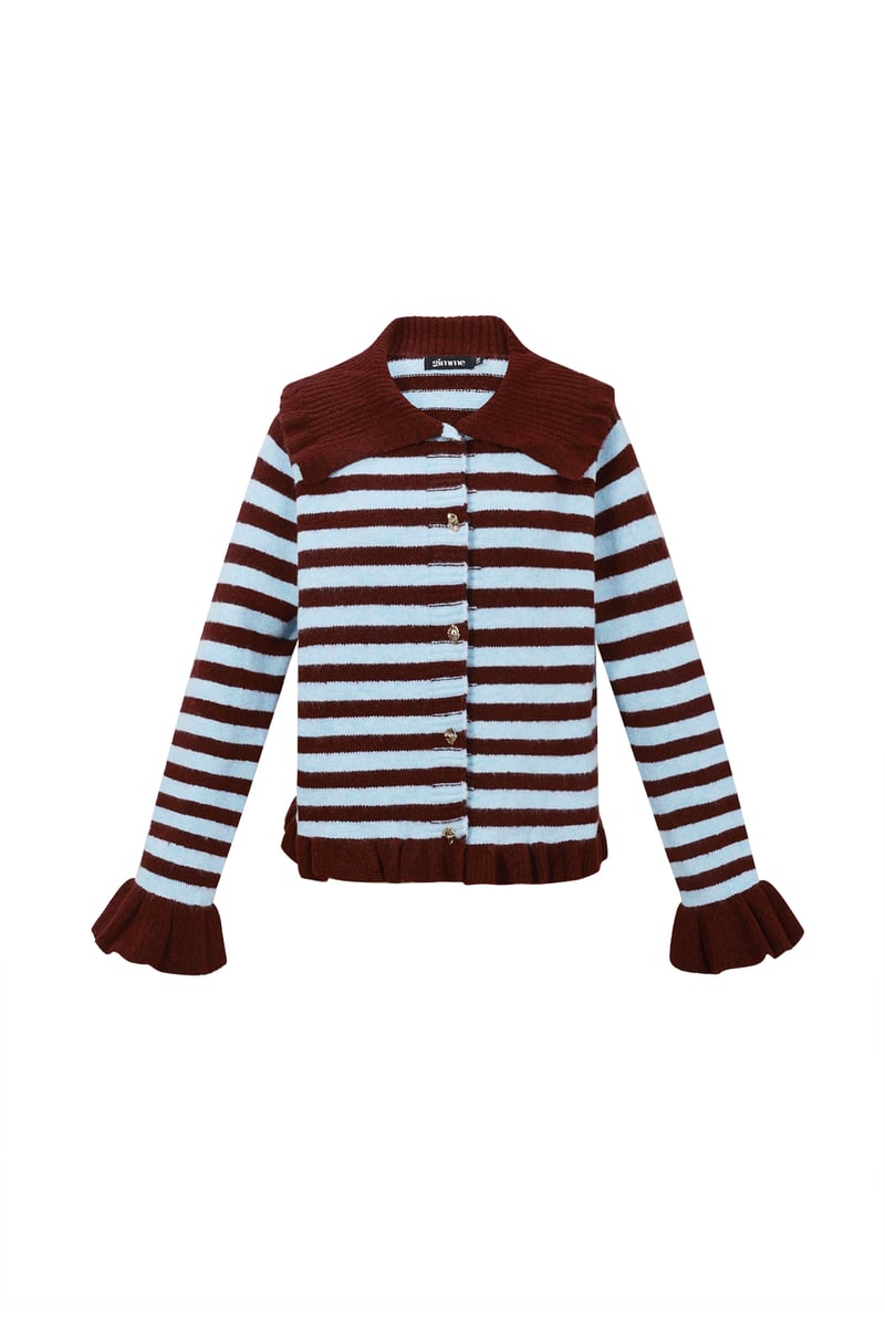 Polyester fiber (polyester) Knit cardigan Stripes Casual Fall/Winter Clothes